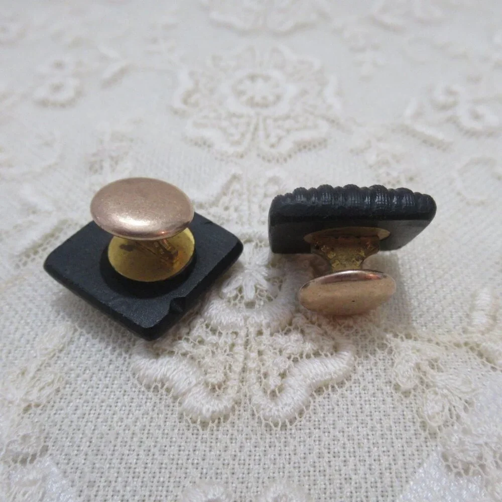 Victorian French Jet Crepe Stone Black Glass Mourning Cufflinks Patent Dec 1883